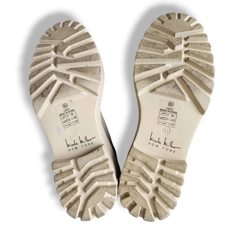 Nicole Miller Taupe-Beige Ankle Wedge Knit Sock Boots - Picture 5 of 7